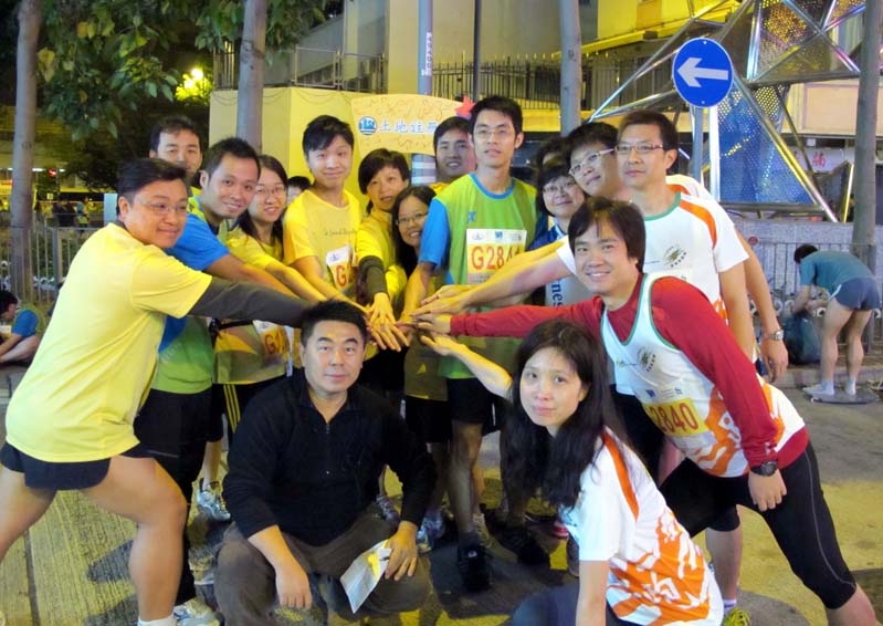 Participants in high spirits cheered up one another before start of the race