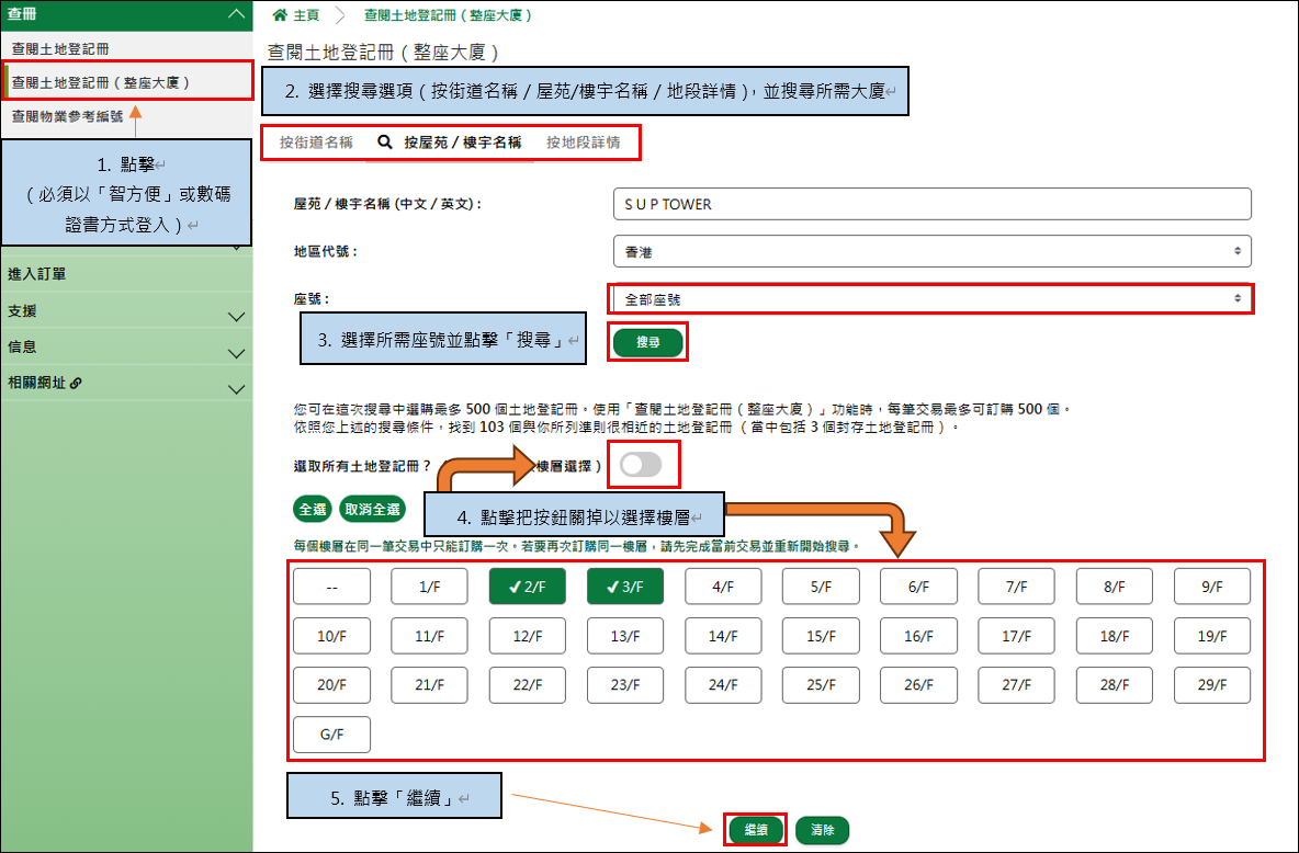 圖二:查閱多個樓層的單位 圖二:查閱多個樓層的單位